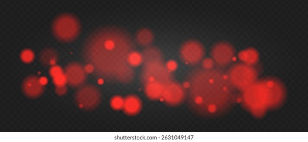 Red bokeh. Soft glowing spheres with warm tint and blur, floating abstract particles for elegant, dreamy or romantic visual compositions.
