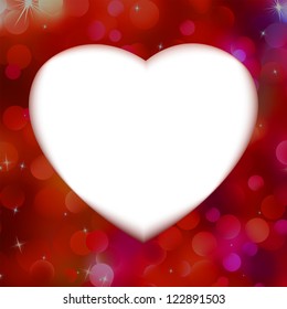 Red bokeh with white heart as background. EPS 8 vector file included