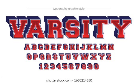 Red Bold 3D College Sports Team Slab Serif Artistic Font Typography Alphabet