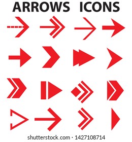 red bold arrows set. Set of icons. Vector illustration isolated on white background