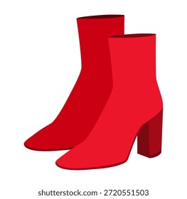 Bota de tacón rojo atrevido color mujer par. Tacón de declaración con fuerte presencia, elegancia, evento de lujo y aspecto refinado. Ilustración de moda técnica CAD maqueta Vector hombres unisex estilo moderno aislado