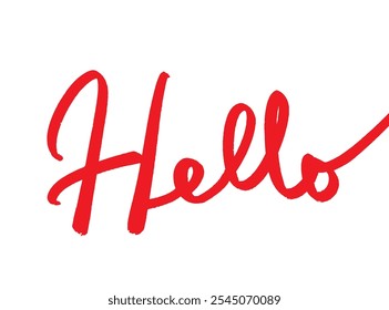 Red bold brush hand drawn word Hello isolated. Creative trendy lettering. Vector typography element for fabric prints, textiles, packaging, postcard, banner, blog, invitation, t-shirt, poster. Eps 10