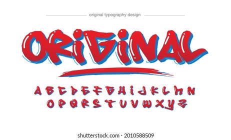 Red bold graffiti brush artistic font typography