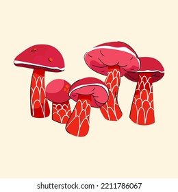 Red boletus frostii mushroom vector set isolated on beige background. Autumn apple bolete fungus flat illustration