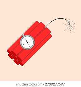 Red bomb with a clock. The bomb is surrounded by six red cylinders.