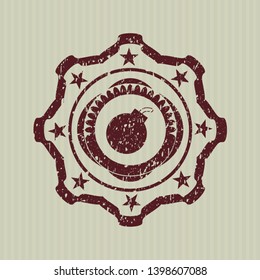 Red bomb icon inside distressed with rubber seal texture