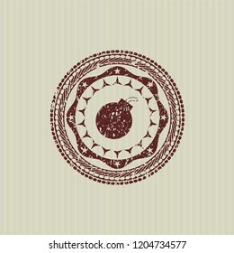 Red bomb icon inside grunge stamp