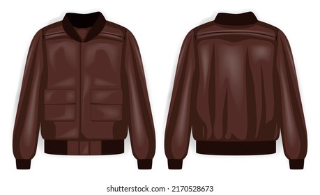 Red bomber jacket front and back view, vector mockup illustration