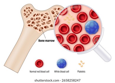 Médula ósea roja. La fuente de glóbulos rojos, glóbulos blancos y plaquetas. Eritrocitos. Leucocitos. Trombocitos.