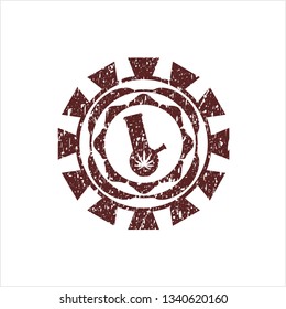 Red bong of marijuana icon inside distress rubber stamp
