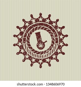 Red bong of marijuana icon inside distressed rubber grunge seal