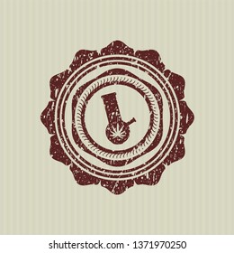 Red bong of marijuana icon inside distressed rubber stamp