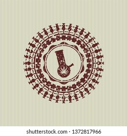 Red bong of marijuana icon inside rubber grunge texture seal