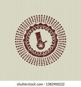 Red bong of marijuana icon inside rubber grunge texture seal
