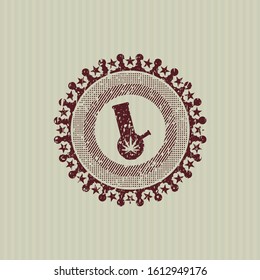 Red bong of marijuana icon inside distressed grunge style stamp