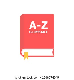 The red book A-Z GLOSSARY is depicted on a white background.