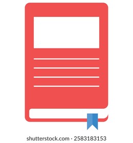 Red book with blue bookmark perfect for literary websites, blog posts, educational materials, bookstores, and reading enthusiast social media posts.