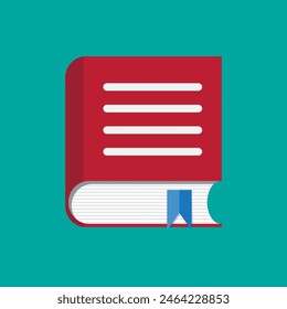 Red book with bookmark icon. vector illustration in flat style on green background