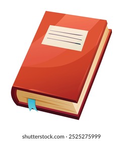 Red book with a bookmark. Vector cartoon illustration
