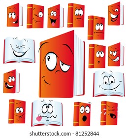 red book cartoon with many expressions isolated on white background