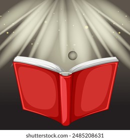 Red book with glowing light beams