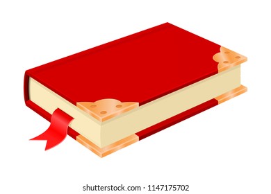 Red book with golden lock. Vintage design. Vector 3d illustration isolated on white background