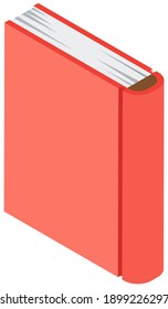 Red book hardcover in isometric design cartoon style. Textbook attribute of study and knowledge. Education infographic template design with schoolbook on white background, studying student element