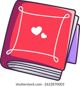 Red book with heart sign for storytelling Vector Illustration Icon. Flat Cartoon Style