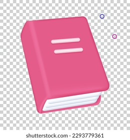Red book icon 3d. Closed old bible, instruction, guidebook or textbook for learning, vector illustration. The concept of education, the study of material. Reference book in red color with paper pages.