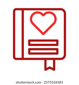 Red book icon with heart and bookmark