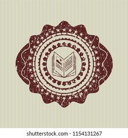 Red book icon inside distressed with rubber seal texture