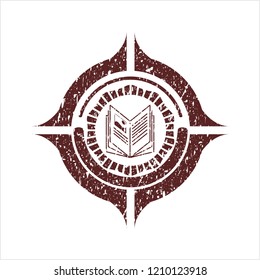Red book icon inside distressed rubber grunge seal
