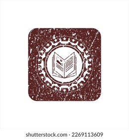 Red book icon inside distressed rubber grunge texture stamp. 