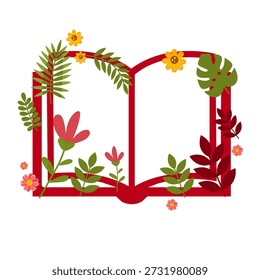 red book object surrounded by blooming flowers and natural green leaf elements