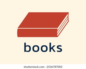 Red book on beige background with inscription "books". Reading, leisure. Vector illustration