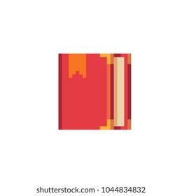 Red book pixel art icon. Element design for mobile app, web, sticker, logo. Game assets 8-bit sprite. Isolated vector illustration. School stationery and training.