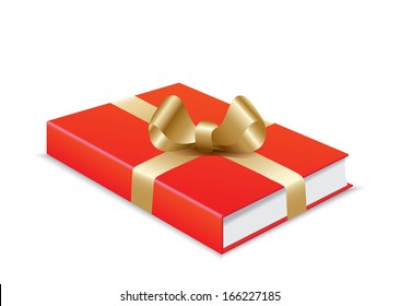 Red book with ribbon and bow - isolated on white background