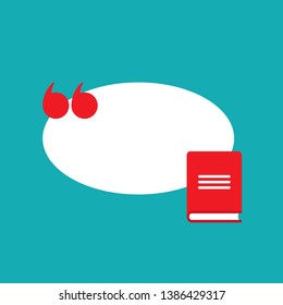 red book with white speech bubble and quote marks.  Isolated on blue. Flat reading icon. Vector illustration. quotation logo. 