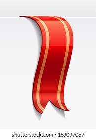 Red bookmark decoration ribbon with shadows and reflections