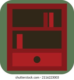 Red bookshelf, illustration, vector on a white background.