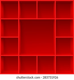 Red bookshelves. Illustration for creative design template