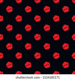 Red boom explosion on black background, seamless pattern, vector