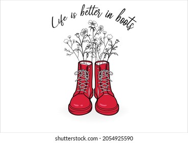 red boot vector art design hand drawn design dr martin boot shoe