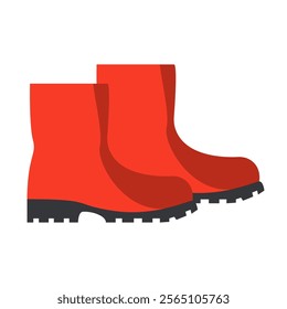 Red boots with black soles in a simple graphic style on a white background. 