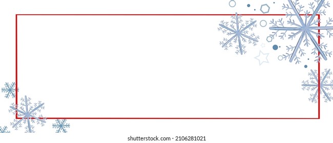 Red border frame banner and snowflakes. Winter, holiday or Christmas design border vector illustration