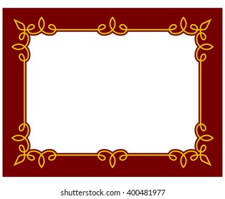 Red border frame deco plaque. Vector art simple line corner