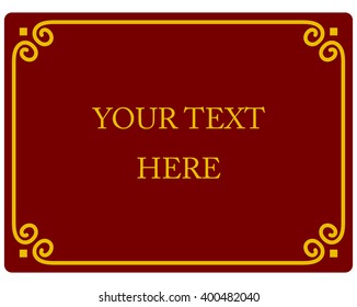 Red border frame deco plaque. Vector art simple line corner