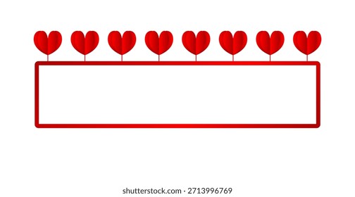 Marco de borde rojo y globo del corazón sobre fondo blanco. Amor. Celebración. Ilustración vectorial