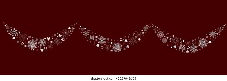 A red border with lines featuring snowflakes and festive patterns in a decorative Christmas and holiday themed illustration. Snowflake patterns are created to be shaped into hanging bunches.