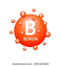 Red boron minerals on white background. Natural nutrients and vitamins essential by the body to help repair damaged organs. For advertising medical supplements design. 3D Vector EPS10.